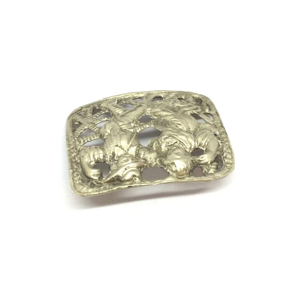 Vintage Folk Art Brooch Silver Tone Dancing Couple Italian Italy Figural Scene